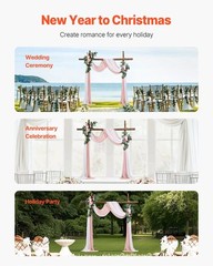 Realistic Pink Silk Wedding Arch Flowers with 21ft Drapes 2PC Set
