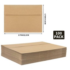100 Packs A9 Kraft Envelopes, 5-3/4 x 8-3/4 for Invitations, Photos, Postcard…