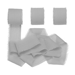 1″ x 7Yd Chiffon Silk Ribbon, 3 Rolls Handmade Fringe Fabric, Light Grey