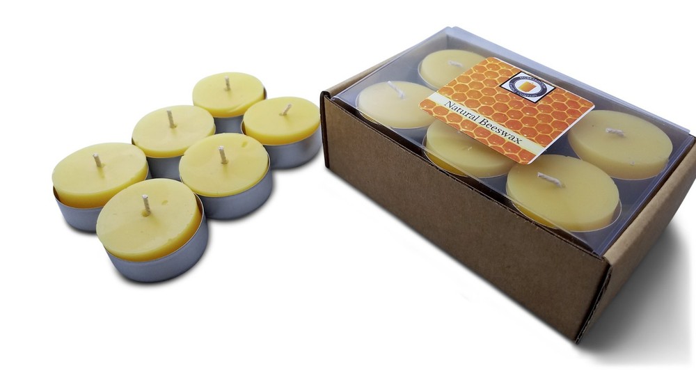 12 Natural Honey Scented Beeswax Tea Light Candles, Cotton Wick, Aluminum Cup