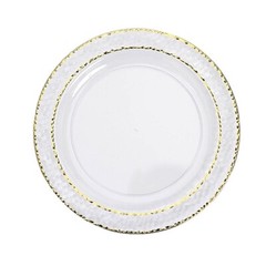 50 CLEAR 10″ Round Salad PLATES Hammered GOLD Trim Party Events Wedding Supplies