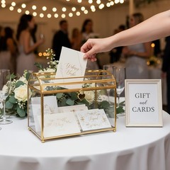 Cedilis Glass Wedding Card Slot And Lock 10 X 7.9 X 5.5 Inches Gold Clear