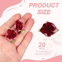 20 Pcs Ribbon Flowers, 1.2 in Fabric Flowers Satin Ribbon, Pink/Burgundy
