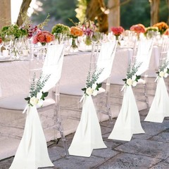 48 Sets Wedding Chair Decorations – Chiffon Sashes, Ribbons & Eucalyptus Decor