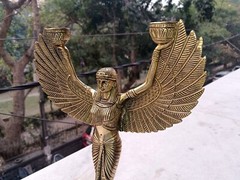 Egyptian Queen Flambeau Lamp Idol Brass Goddess Patio Room Candle Holder CA845