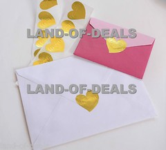 50 Gold Wedding Envelope Seals Sticker Embossed Heart Shape Seal