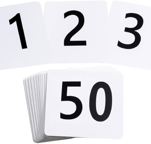 50 Pcs Double-Sided Table Numbers 1-50, 3.7×4 Inch Plastic Cards, White