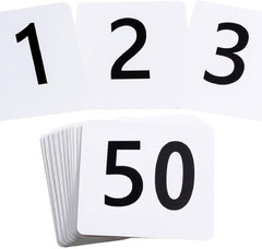 50 Pcs Double-Sided Table Numbers 1-50, 3.7×4 Inch Plastic Cards, White