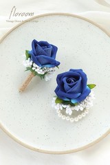 Classic Royal Blue Wrist Corsage with Elegant Boutonniere – Perfect for Weddings