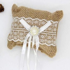 Hessian Burlap Lace Bridal Wedding Ring Pillow 10 x 8cm Small Vintage Burlap