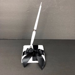 Wedding Black White Guest Pen Holder Set Bow His Hers New