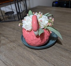 Wedding Centerpiece, Flamingo Table Decor with Bouquet of White Mini Roses