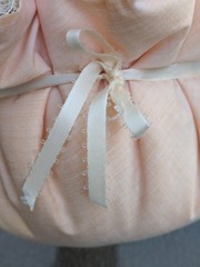 Mid Century Flower Girl Basket Pink Satin Lace Ribbon Wedding Shabby Chic – USED