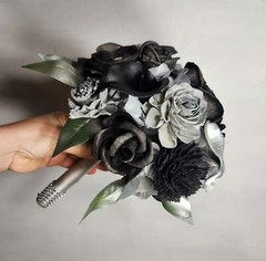 Silver Black Rose Calla Lily Sola Wood Bridal Wedding Bouquet Accessories