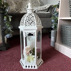 White Large Vintage Lanterns Qty 2 Hex Shape- 20”x9” -candles Sold Separately