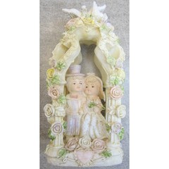 Arch Wedding Cake Topper Bride Groom White Pink Purple Green Roses Dove Hearts 2