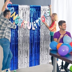 6Pack 3.3Ft x 6.6Ft Graduation Foil Fringe Curtain Backdrop Decorations, Blue…