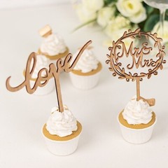 2 Natural Wooden Love and Mr & Mrs Wedding CAKE TOPPERS Party Events Decorations