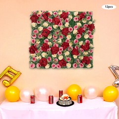 12Pcs Artificial Flower Wall Panel Backdrop Wedding Rose Hydrangea Flower Decor