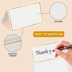 Place Cards 50Pcs Small Table Card with Gold Foil Border 2″ x 3.5″, White