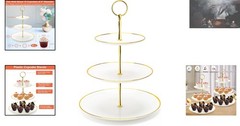 Stylish 3-Tier Dessert Tower Tray with Round Gold Edges – Lightweight & Durable