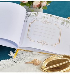 Wedding Guest Book 7”x9”- Eucalyptus Sage Gold Foil Surrounding