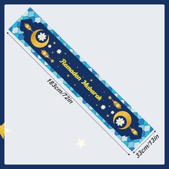 Ramadan Table Runner, 183x33cm/72x13in Blue Yellow Lantern Flower Tablecloth