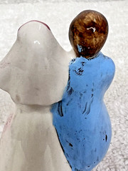 Norcrest Bone China Miniature Bride and Groom 2 3/4 Inches Tall Blonde Blue Suit