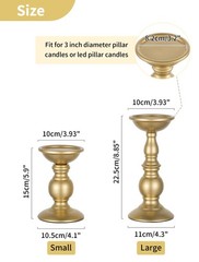 2 Pcs Gold Pillar Candle Holders, Candlestick Most Ideal for S + L,