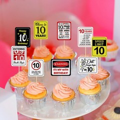 36Pcs 10th Birthday Card Cupcake Toppers Cheers to 10 Years Out Single Digits…
