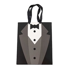 12 BLACK WHITE Tuxedo Paper Gift Tote BAGS Satin Handles Party Event Decorations