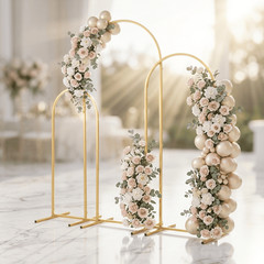 3pc Wedding Arch Gold Metal Backdrop Stand Flower Balloon Frame Party Decoration
