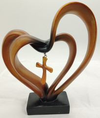 Heart and Cross Brown It Takes Three Resin Religious Home Decor 9.5 inch
