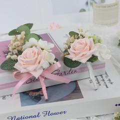 Rinlong 2Pcs Pink Rose Boutonnieres for Men Wedding Groom Artificial Flower B…