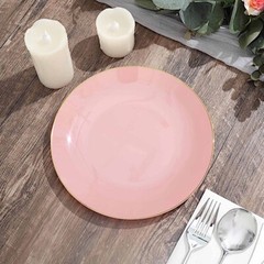 DUSTY ROSE 10 Glossy 8″ Round Plastic Salad PLATES Gold Rim Party Events