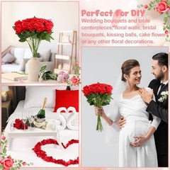 24 Pcs Rose Artificial Flowers with Long Stem Real Touch Silk Plastic Red