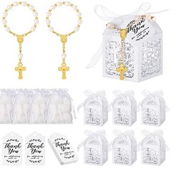100 Pieces Baptism Favors Set Includes 25 Pieces Mini Rosary, Laser Cut Gold