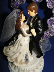 New Elegant Wedding Dancing Couple Caketop, purple rose ornate back #373