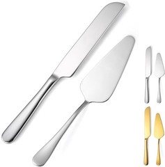 Wedding Cake Knife and Server Set, 2Pcs Stainless Steel Cake Cutting Set, Silver