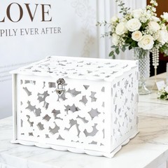 White Butterfly Card Box with Lock & Slot, Elegant Wedding Card Boxes for