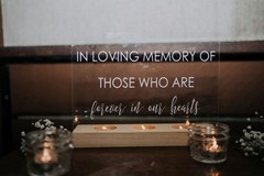 Studio His & Hers In Loving Memory Acrylic Sign w/ Wood Base & 3 Candle Holders