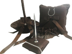 Brown Satin Western Wedding, Crystal Horseshoe Accessory 4 Piece Set