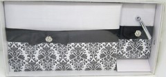 Black And White Damask Satin Covered Wedding Guest Book and Pen Set