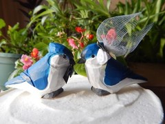 Tufted Titmouse Bird Cake Topper Bride Groom Love Wedding Engagement Wood Statue