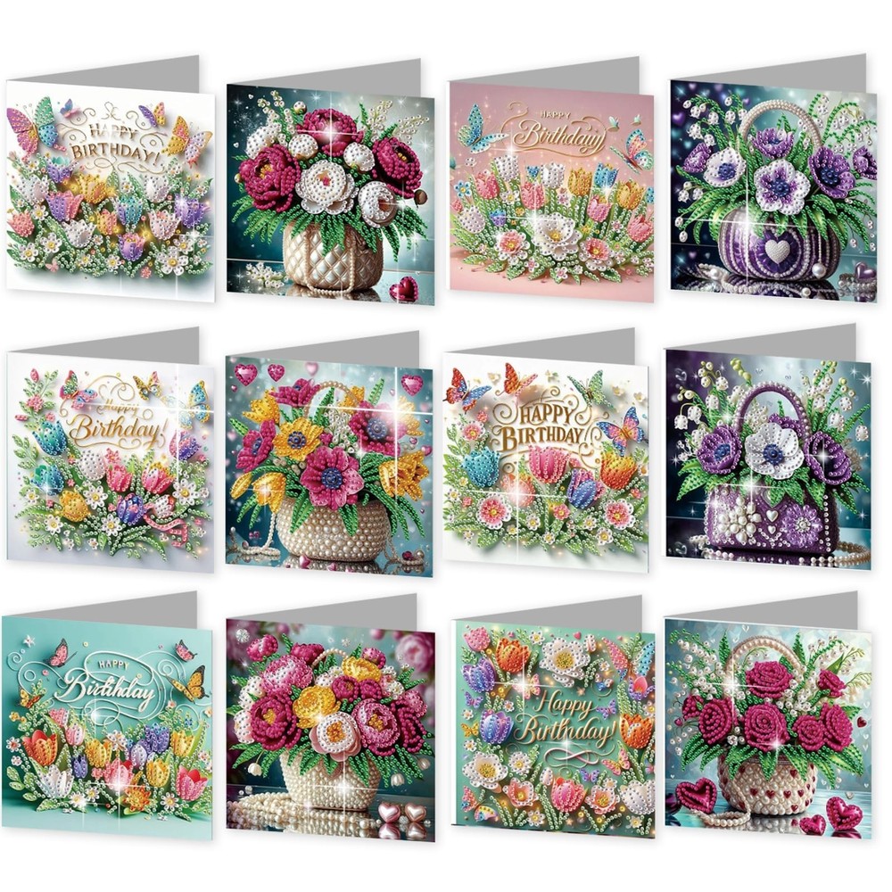 C’eitura 12Pcs Flower Bouquet Diamond Art Painting Greeting Card Kit with Env…