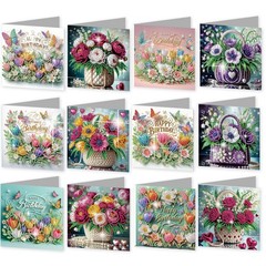 C’eitura 12Pcs Flower Bouquet Diamond Art Painting Greeting Card Kit with Env…