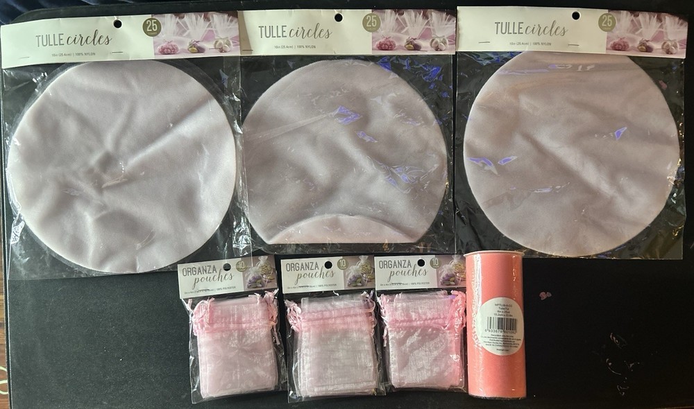 Pink Tulle Circles + Organza Gift Bags + Tulle Roll | DIY Party Decor Lot