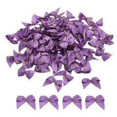 100Pcs Mini Metallic Edge Ribbon Bow 1″ Flower Bows Soft Gold Edge Purple