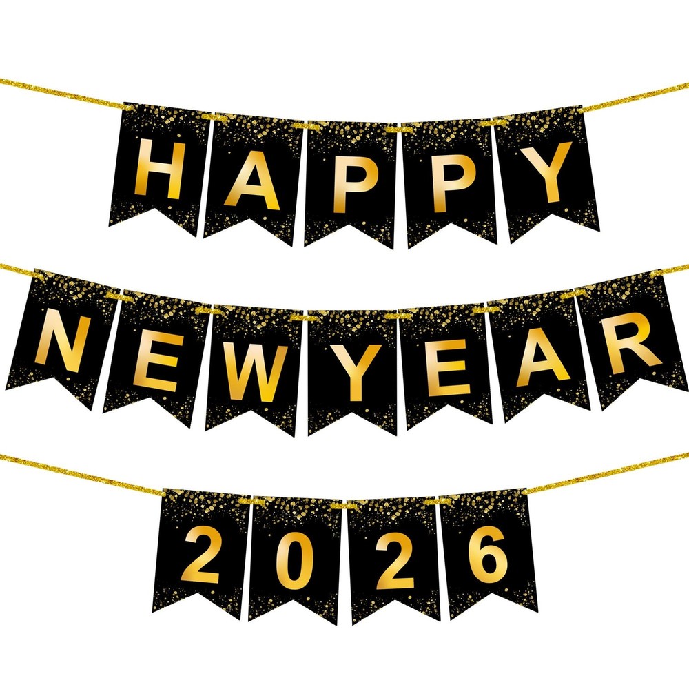 KatchOn, Happy New Year Banner – Large 10 Feet, Pre-Strung | New Year Sign fo…