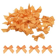 50Pcs Mini Gingham Ribbon Bow Checkered Fabric Satin Ribbon Flower Bows Orange